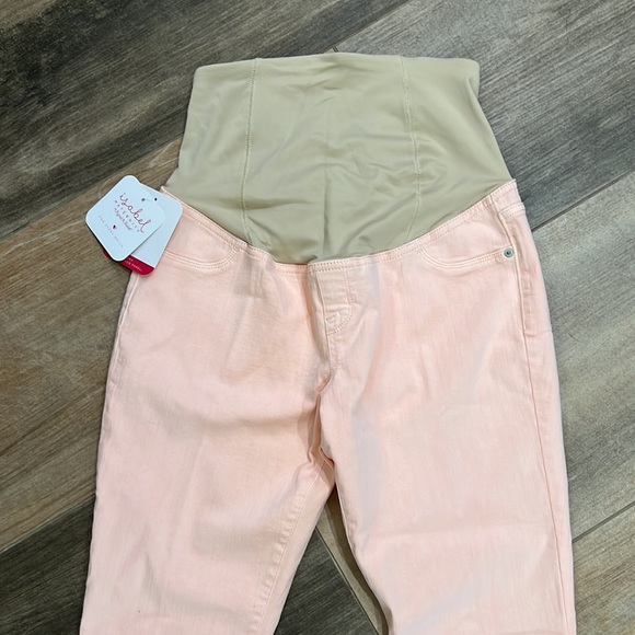 3/$20 NWT{Isabel Maternity}Sz 12 Peachy Pink Skinny Crossover panel Jeans - Picture 3 of 11